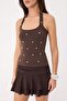 Kahverengi Havuz Yaka Vücudu Saran Crop Mücevher Detaylı Triko İnce Bluz TWOSS26BZ00317 - 3
