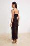 Kahverengi Kabartma Baskılı Bodycone/Vücudu Saran Maxi Örme Party Elbise TPRSS26EL00301 - 4