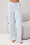 Ekru-Mavi %100 Pamuklu Fırfır Detaylı Örme Pijama Takımı THMSS24PT00223 - 5