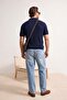 Navy Blue Loose Fit Textured Zippered Polo Collar T-Shirt Tmnss26Po00041 - 3