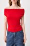 Kırmızı Fitted/Vücuda Oturan Carmen Yaka Kolsuz Esnek Örme Bluz TWOSS26BZ00788 - 3