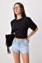 Light Blue Low Stretch Waist Detailed Extra Short Denim Shorts Twoss26Sr00278