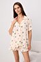 Teen Ecru Cat, Dog and Ribbon/Bow Patterned Viscose Woven Pajama Set Thmss26Pt00106