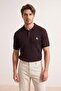 Kahverengi Regular/Normal Kesim Nakışlı Dokulu Triko Polo Yaka T-shirt TMNAW27PO00004 - 3