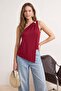 Koyu Bordo Asimetrik Kesim Aksesuar Detaylı Party Bluz TPRSS26BZ00051 - 2