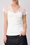 Ecru Plain Fitted V-Neck Standard Sleeve Short Gathered Ribbed Stretchy Knitted Blouse Twoss26Bz00991 - 3