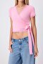 Pembe Düz Fitted Kruvaze Standart Kol Kısa Dantel Detaylı Örme Bluz TWOSS26BZ01020 - 3