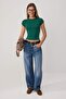 Emerald Green Plain Fitted Crew Neck Standard Sleeve Ribbed Cotton Ribbed Knitted T-Shirt Twoss26Ts00365 - 2