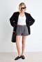 Anthracite Pleated Wide Leg Pique Fabric Knitted Shorts & Bermuda Twoaw27Sr00018