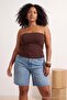 Kahverengi-Bej 2'Li Paket Fitted Crop Esnek Örme Bluz TBBSS26AF00083 - 3
