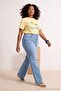 Mavi Yüksek Bel İspanyol Paça Denim Büyük Beden Flare Jeans TBBAW26CJ00030 - 3