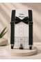 Boys' Black Suspender Bow Tie Set 1-14 Years Adjustable Bow Tie and Suspender - 2