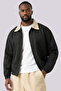 Men's Brown Gabardine Jacket Oversized Beige Collar Detailed Comfortable Fit Elastic Waist