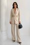 Women's Double Suit Gold K Belt I V Padded Shoulders Blazer Jacket B Wide-Leg Trousers Suit - 2
