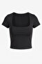 ياقة مربعة وأكمام قصيرة، تصميم أساسي قصير - 6