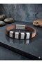 Metal Blocky Brown Leather Men's Bracelet - 4