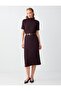 Brown Mock Neck Short Sleeve Midi Knitted Dress