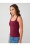 Burgundy Slim Fit Strappy Square Neck Knitted Blouse - 3