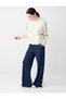 Navy Blue High Waist Wide Leg Pocket Detailed Knitted Trousers - 4