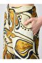 Stone 100% Linen Relaxed Cut High Waist Loose Wide Leg Patterned Trousers - 5