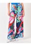 Mixed High Waist Wide Leg Floral Satin Trousers - 5
