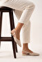 Women's Pointed Toe Hand Knitted Gold Metal Heel Open Back Strap Ballerinas Retas Ecru - 2