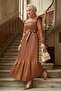 Pleated Ruffle Detailed Leather Dress 1191 - Brown - 2