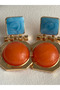 Gold Color Orange Enamel Earrings (4.5 cm) - 2