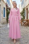 Tie-Detail Blouse Skirt Two-Piece Set 1465 - Powder Pink - 2