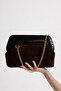 Heybes Women's Bitter Brown Croco Pattern Leather Detailed Suede Clutch Hand Bag