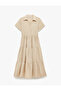 Layered Flounce Short Sleeve Button Long Shirt Dress - 3