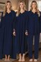 New Season Navy Blue Maternity Long Sleeve Stylish Lace Embroidered Design Full Length Dressing Gown Nightgown Pajama Set 4-Piece Set