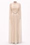Stone and Cape Detailed Lace Hijab Evening Dress Cream 1255 - 2