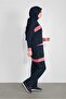 Women's Navy Blue K Hooded Two-Color Double Tracksuit Set 2708 - 2