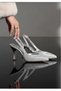 Women's Silver Glitter Side Buckle 9 cm Heeled Stiletto Evening Dress Shoes - 3