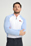 Blue Sleeve White Garnished Zippered Long Sleeve Men's Riding T-Shirt - 7