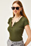 Women's Khaki Snap-On Camisole T-Shirt BLZ-19000171 - 4