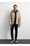 Beige Relaxed Fit Puffer Coat