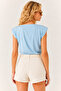 Women's Baby Blue Padded Collar Loose Blouse BLZ-19002217 - 4