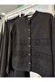 Shoulder Pad Tex Suede Skirt Suit Laser Cut - Black - 46 - 5
