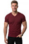Men's Burgundy V-Neck Lycra Slim Fit Plain T-Shirt 1801165 - 4