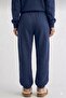 Women's Navy Blue High Waist Thick Fleece Lined Jogger Sweatpants 3 Thread Count - 4
