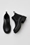 Black Leather Women's Wedge Heeled Boots 01Wv9002