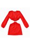V-Neck Ring Linked Detail Fishnet Mesh Cotton Long Sleeve Women's Mini Beach Dress Orange - 7
