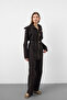 Dark Brown Women's Premium Suit with Flowing Cotton Texture and Layered Detail with Waist Belt - 5