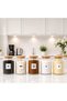 5-Piece Wooden Vacuum Lid Glass Flour Salt Sugar Tea Turkish Coffee Storage Jar 800 ml with Label Gift - 3