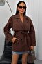 Women's Seasonal Linen Trench Coat - Buttoned Belted Double-Breasted Collar Short Trench Coat - 2
