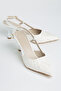 Flora Women's Ecru Pointed Toe Heeled Lace Patterned Shoes - 4