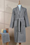 Striped Bathrobe Set 100% Cotton Certified 2 Pieces, Shalyaka Bathrobe and Head Towel Set Gray - 6