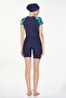 Short Sleeve Stretch Fabric Semi-Closed Swimsuit with Tights 3923 Dark Navy Blue - 7